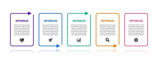 Business Infographic Design Templates with Icons and 5 Option. Suitable for Process Diagram, Presentations, Workflow Layout Flow Chart, Infographic vector