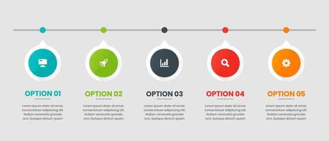 Timeline Infographic Element Design Templates with Icons and 5 Options. Suitable for Process Diagram, Presentations, Workflow Layout, Flow Chart, Infographic vector