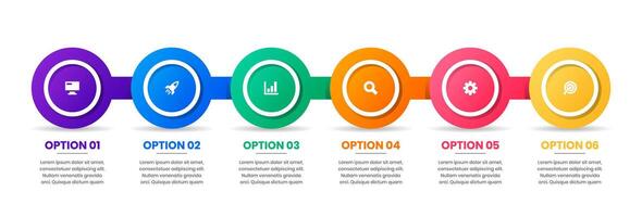 Circle Infographic Element Design Templates with Icons and 6 Options. Suitable for Process Diagram, Presentations, Banner, Flow Chart, Infographic vector