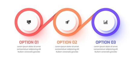 Timeline Infographic Design with Circle Label, Icon and 3 Option. Suitable for Workflow, Diagram, Chart, Presentation vector