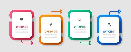 Infographic Label Design Template with Arrows, Icons and 4 Options for Process Diagram, Presentations, Workflow Layout vector