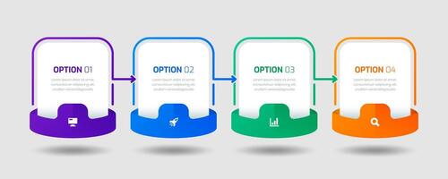 Business Infographic Template with Rounded Label, Thin Line, 4 Options and Icon, Suitable for Presentation, vector