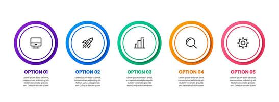 Circle Infographic Element Templates with Icons and 5 Options, Suitable for Process Diagram, Presentations, Workflow Layout, Banner, Flow Chart vector