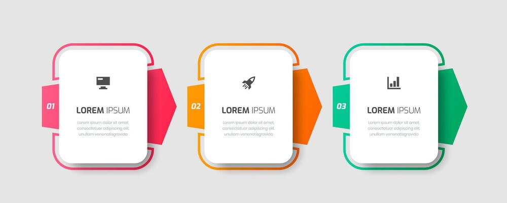 Infographic Label Design Template with Arrow, Icons and 3 Numbers for Presentation