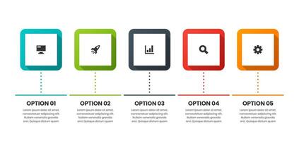 Square Infographic Element Design Templates with Icons and 5 Options. Suitable for Process Diagram, Presentations, Workflow Layout, Flow Chart, Infographic vector