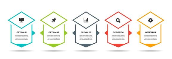 Abstract Infographic Element Design with Icons and 5 Options. Suitable for Process Diagram, Presentations, Banner, Flow Chart, Infographic vector