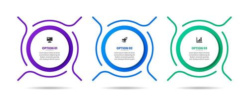 Circle Infographic Element Design Templates with Icons and 3 Options. Suitable for Process Diagram, Presentations, Workflow Layout, Banner, Flow Chart, Infographic vector