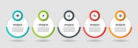 Circle Infographic Element Templates with Icons and 5 Options. Suitable for Process Diagram, Presentations, Banner, Flow Chart, Infographic vector