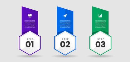 Hexagon Infographic Element Design Templates with Icons and 3 Steps. Suitable for Process Diagram, Presentations, Workflow Layout, Banner, Infographic vector