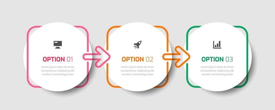 Business Infographic Design Template with Circle Label, Arrows, 3 Numbers and Icon for Presentation vector