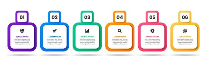 Label Rectangle Infographic Element Design Templates with Icons and 6 Numbers. Suitable for Process Diagram, Presentations, Workflow Layout, Banner vector