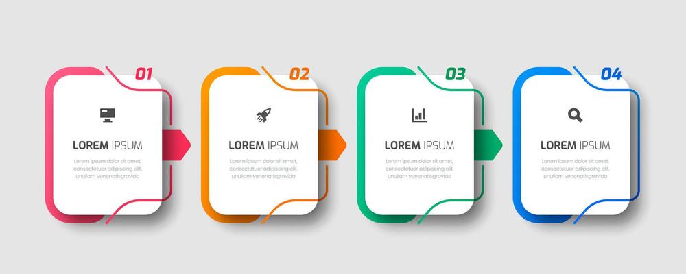 Business Infographic Template with Rounded Label, Thin Line, 4 Numbers and Icon for Presentation