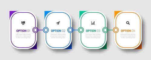 Business Infographic Template with Rectangle Label, Thin Line, 4 Options and Icon for Presentation vector