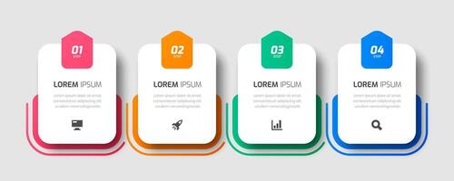Business Infographic Template Design with Rounded Label, 4 Numbers and Icon for Process Diagram, Presentations, Workflow Layout, Banner, Flow Chart, Infographic vector