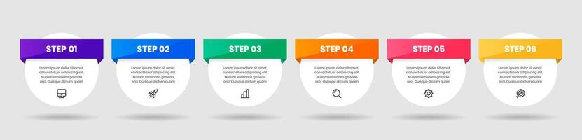 Circle Label Infographic Element Design Templates with Icons and 6 Steps. Suitable for Process Diagram, Presentations, Workflow Layout, Flow Chart, Infographic vector