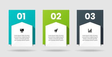 Rectangle Infographic Element Design Templates with Icons and 3 Numbers. Suitable for Process Diagram, Presentations, Workflow Layout, Banner, Flow Chart vector