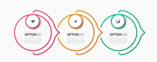 Business Simple Infographic Template with Circle Label, Arrows, 3 Numbers and Icon for Presentation vector