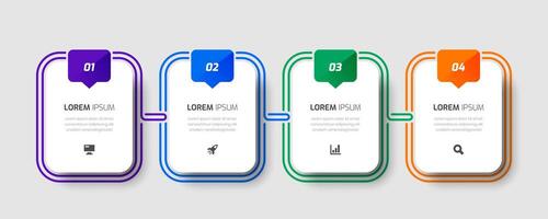 Business Infographic Template with Rectangle Label, Thin Line, Four Options and Icon for Presentation vector