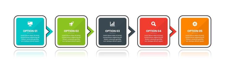 Square Business Infographic Design with Icons and 5 Option. Suitable for Process Diagram, Presentations, Workflow Layout, Infographic vector
