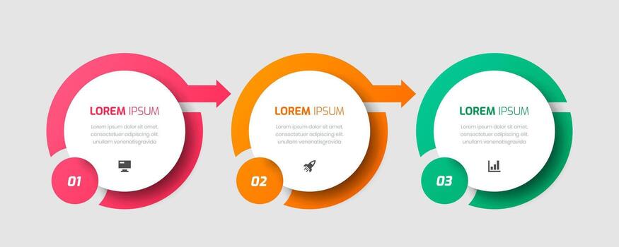 Circle Infographic Label Design Template with Arrow, Icons and 3 Numbers for Presentation vector