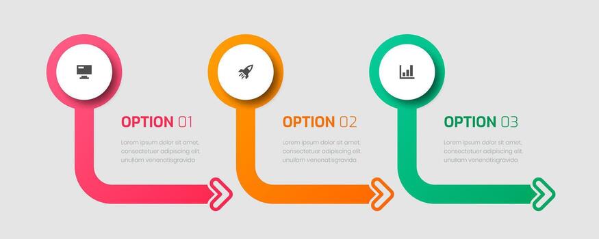 infografía etiqueta diseño modelo con rectángulo íconos y 3 opciones para presentación, fluir gráfico vector