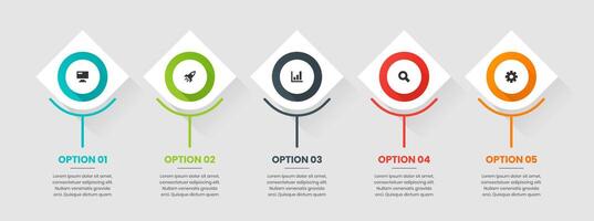 Infographic Element Design Templates with Icons and 5 Options. Suitable for Process Diagram, Presentations, Workflow Layout, Banner, Flow Chart vector