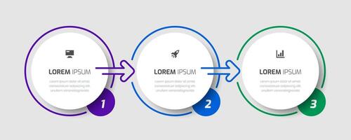 Infographic Label Design Template with Arrow, Icons and 3 Numbers, Suitable for Process Diagram, Presentations, Workflow Layout, Banner, Flow Chart, Infographic vector