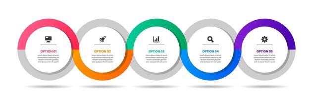 Circle Infographic Element Design Templates with Icons and 5 Options or Steps. Suitable for Process Diagram, Presentations, Banner, Flow Chart vector