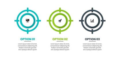 Target Infographic Element Design Templates with Icons and 3 Options. Suitable for Process Diagram, Presentations, Workflow Layout, Flow Chart vector
