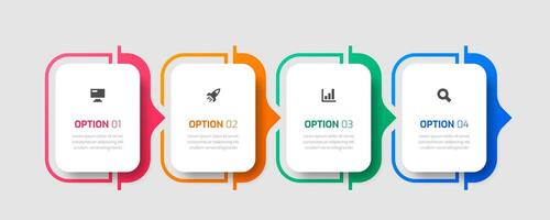 Business Infographic Template with Rounded Label, Thin Line, 4 Options and Icon for Presentation, Flow Chart vector