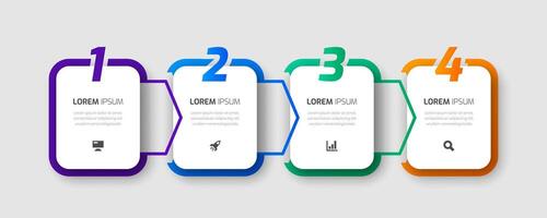 Business Infographic Template with Rounded Label, Arrows, 4 Numbers and Icon for Presentation, Workflow Layout, Banner, Flow Chart, Infographic vector