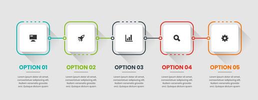 Square Timeline Infographic Element Design Templates with Icons and 5 Options. Suitable for Process Diagram, Presentations, Banner, Flow Chart, Infographic vector