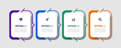 Business Infographic Template with Rounded Label, Thin Line, 4 Options and Icon for Presentation vector