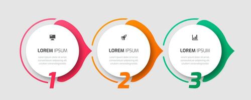 Business Infographic Template with Circle Label, Arrows, 3 Numbers and Icon for Presentation vector