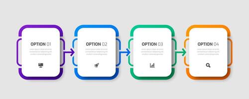 Business Infographic Template with Rounded Label, Arrows, 4 Options and Icon vector