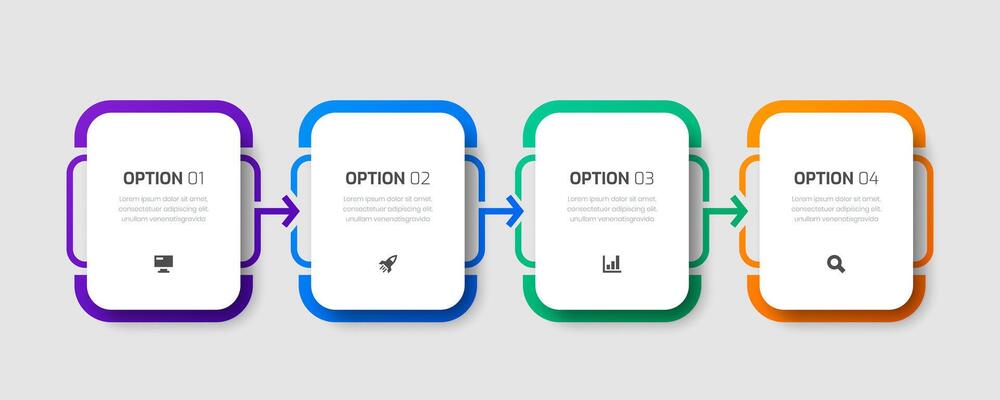 Business Infographic Template with Rounded Label, Arrows, 4 Options and Icon