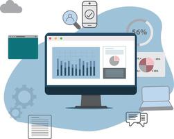 Computer displaying data analytics and charts vector