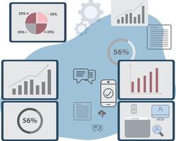 Data visualization dashboard with graphs and charts vector