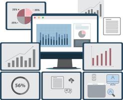 Data analysis dashboard with graphs vector