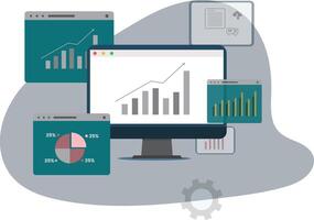 Data analysis visualization on computer screen vector