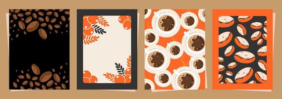 Set of cover books with coffee beans and leaves on minimal background for invitations, cards, banner, poster, cover, cafe menu or another template design. vector