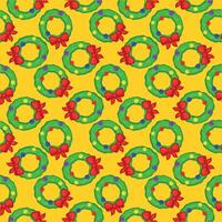 Seamless pattern with Christmas wreaths and bows on yellow background vector