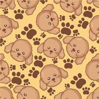 Seamless pattern with cute dog and paw prints on yellow background vector