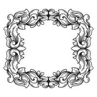 Illustration floral frame with black and white outline on white background vector