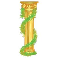 Ancient column with green ivy isolated on white background. illustration. vector