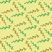 Seamless pattern with green twigs on a yellow background. vector