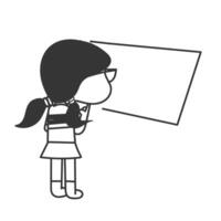 a girl holding a blank board with a sign on it vector