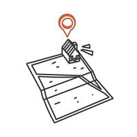a map with a house on it and a pin pointing to it vector