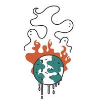a cartoon drawing of a burning earth with a melted earth vector