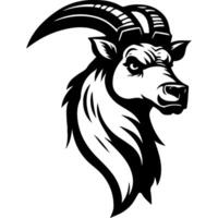 Sketchy tattoo emblem of mountain ram with huge horns in monochrome. Engraving minimalistic image in black ink drawing on white background vector
